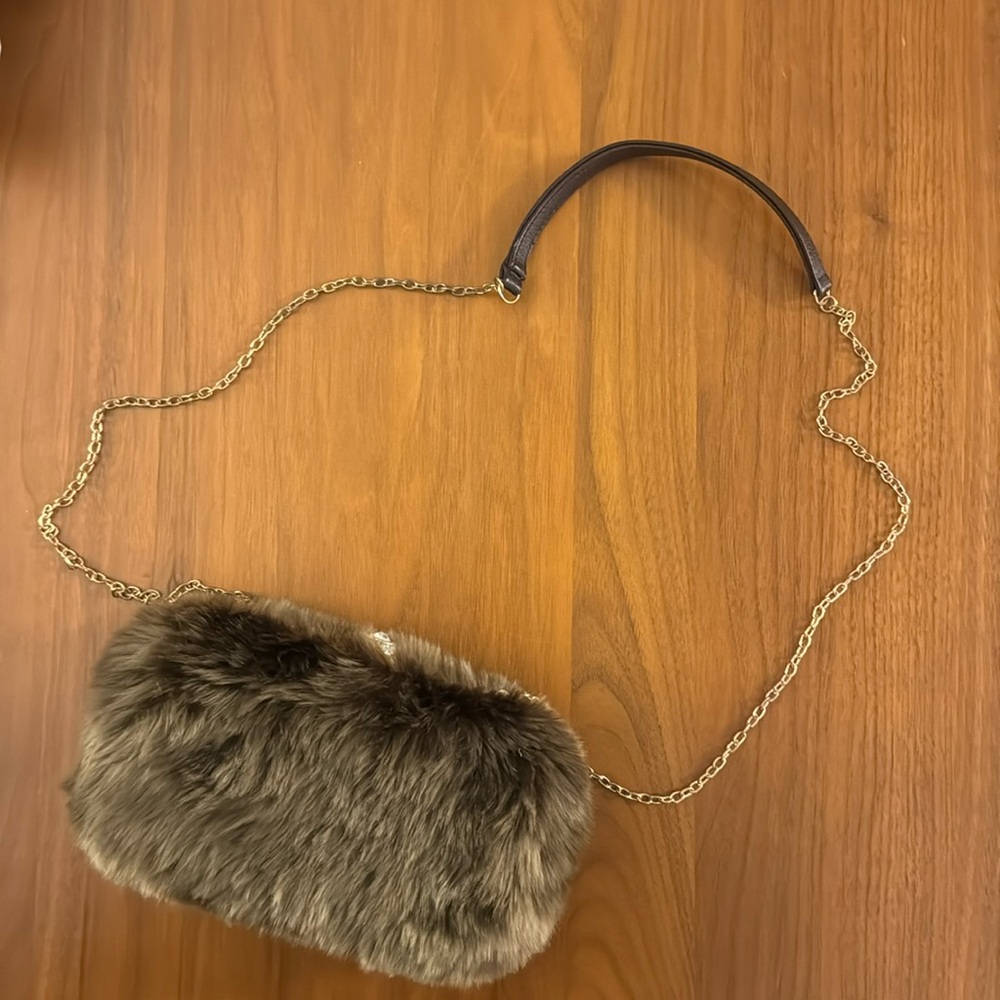 JOAN RIVERS Faux Fur Clutch/Shoulder Bag W/Rhinestone Decor